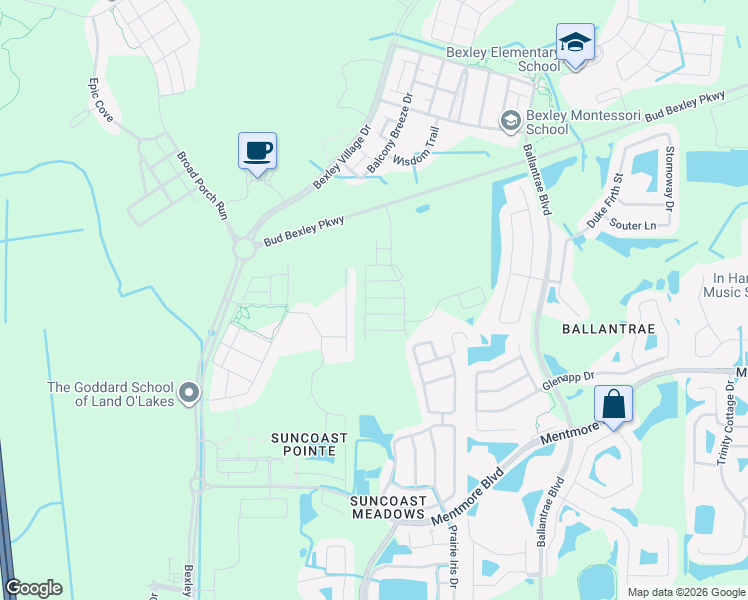 map of restaurants, bars, coffee shops, grocery stores, and more near 17202 Amber Aspen Way in Land O' Lakes