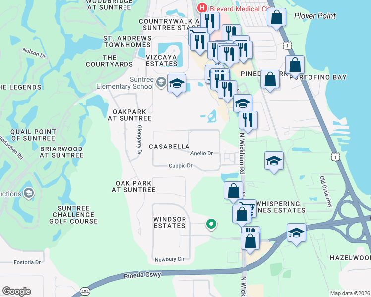 map of restaurants, bars, coffee shops, grocery stores, and more near 6175 Annelo Drive in Melbourne