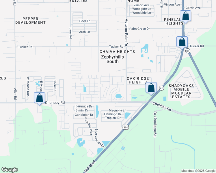 map of restaurants, bars, coffee shops, grocery stores, and more near 251 Trailer Park in Zephyrhills