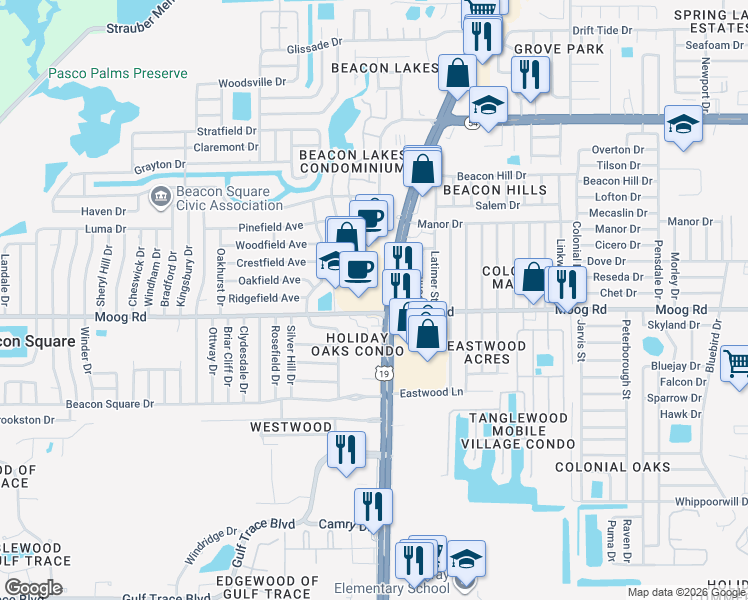 map of restaurants, bars, coffee shops, grocery stores, and more near in Beacon Square