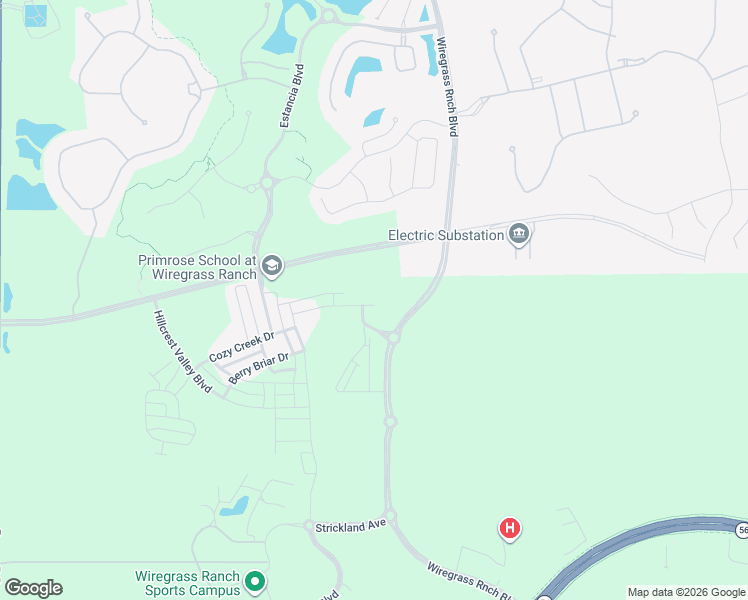 map of restaurants, bars, coffee shops, grocery stores, and more near Highway 56 in Wesley Chapel