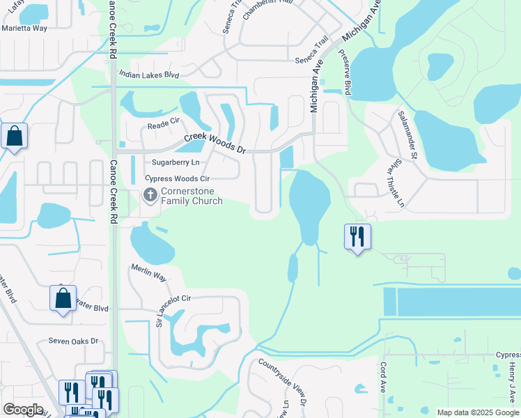 map of restaurants, bars, coffee shops, grocery stores, and more near 1178 Creek Woods Circle in Saint Cloud