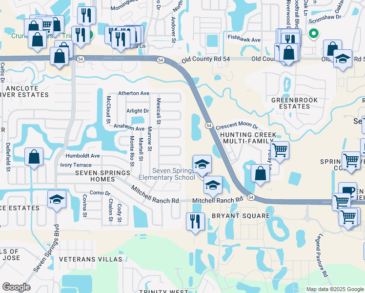 map of restaurants, bars, coffee shops, grocery stores, and more near 7946 Knox Loop in New Port Richey