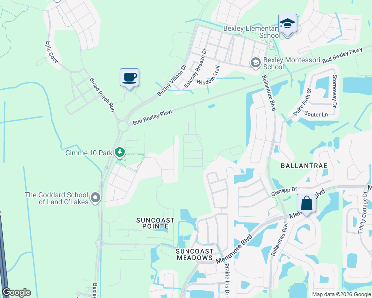 map of restaurants, bars, coffee shops, grocery stores, and more near 17202 Amber Aspen Way in Land O' Lakes