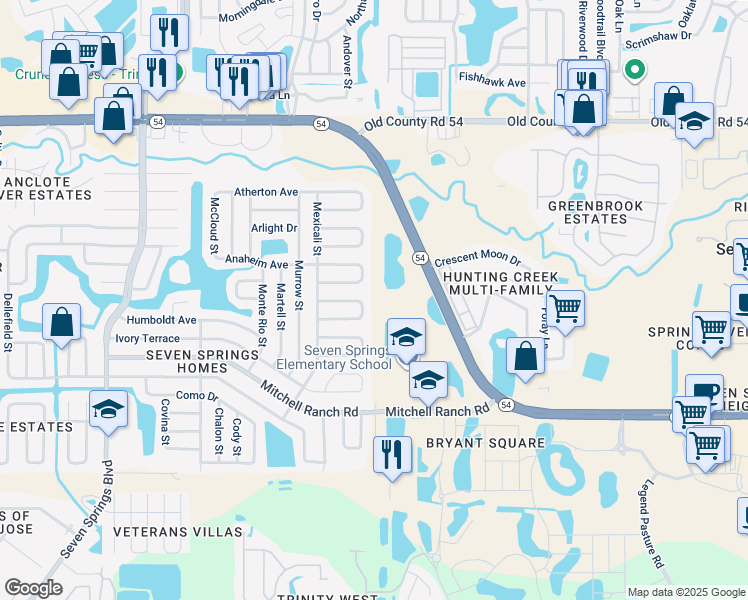 map of restaurants, bars, coffee shops, grocery stores, and more near 7959 Knox Loop in New Port Richey