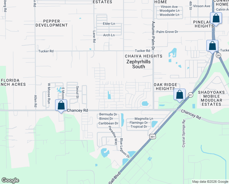 map of restaurants, bars, coffee shops, grocery stores, and more near 37612 Frederick Street in Zephyrhills