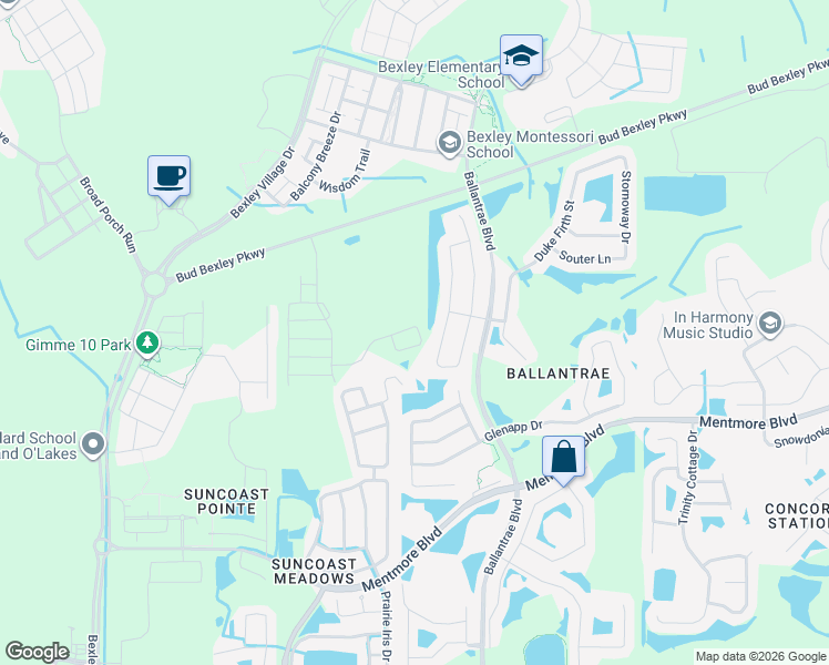 map of restaurants, bars, coffee shops, grocery stores, and more near 3553 Beneraid St in Land O' Lakes