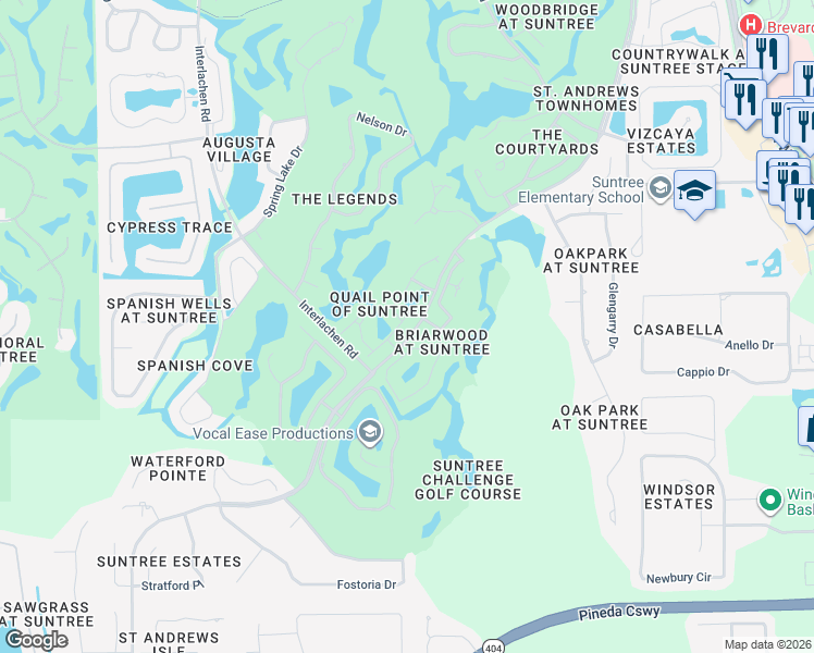 map of restaurants, bars, coffee shops, grocery stores, and more near 865 Ridge Lake Drive in Melbourne