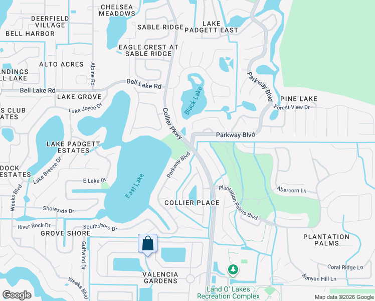 map of restaurants, bars, coffee shops, grocery stores, and more near East Lake Park in Land O' Lakes