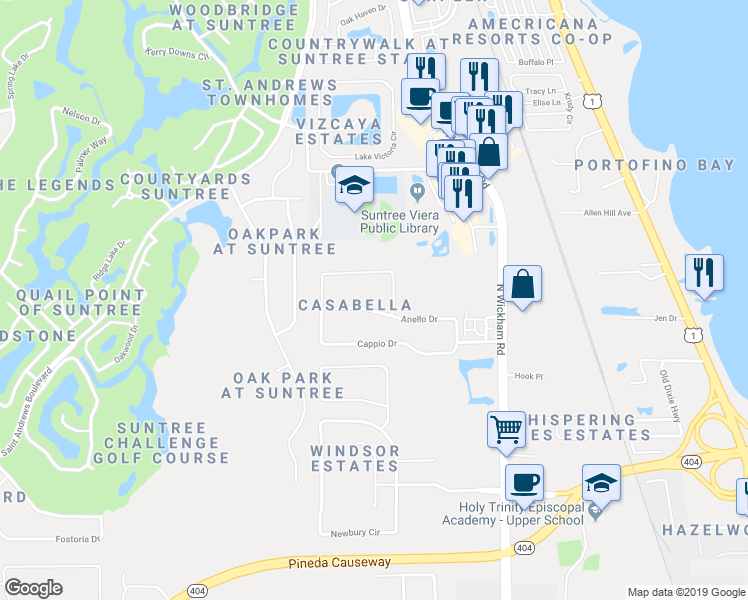 map of restaurants, bars, coffee shops, grocery stores, and more near 6175 Annelo Drive in Melbourne
