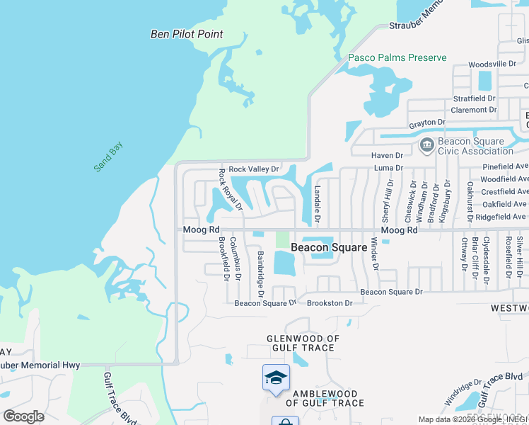 map of restaurants, bars, coffee shops, grocery stores, and more near 3305 Honeymoon Lane in Holiday