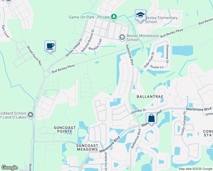 map of restaurants, bars, coffee shops, grocery stores, and more near 17435 Garden Heath Court in Land O' Lakes