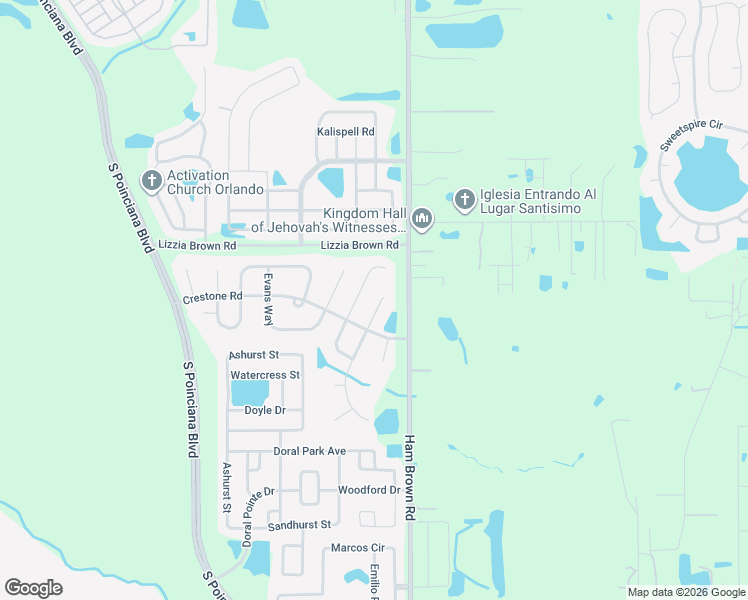map of restaurants, bars, coffee shops, grocery stores, and more near 2906 Fairweather Way in Kissimmee