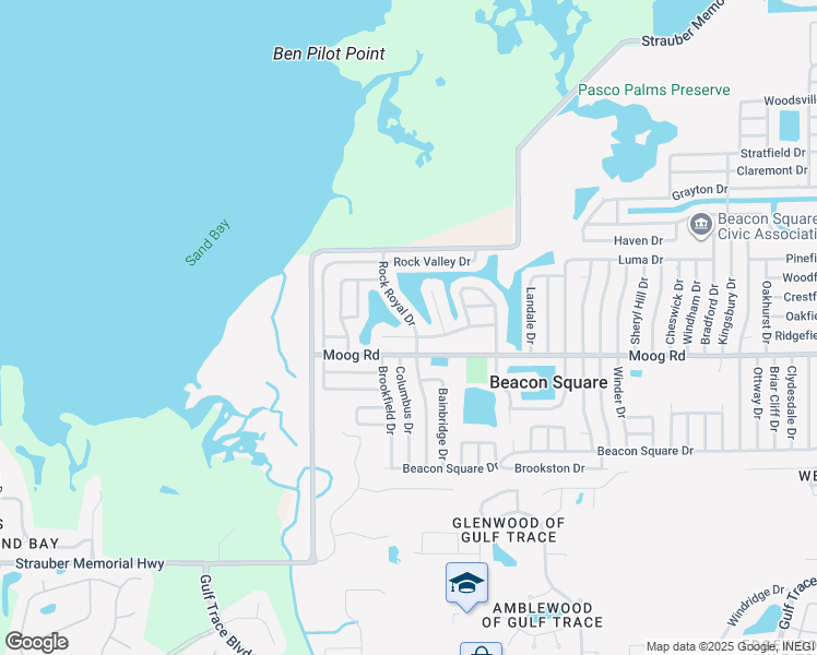 map of restaurants, bars, coffee shops, grocery stores, and more near 3539 Rock Royal Drive in Holiday