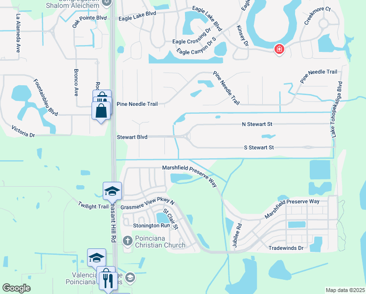 map of restaurants, bars, coffee shops, grocery stores, and more near 3010 South Stewart Street in Kissimmee