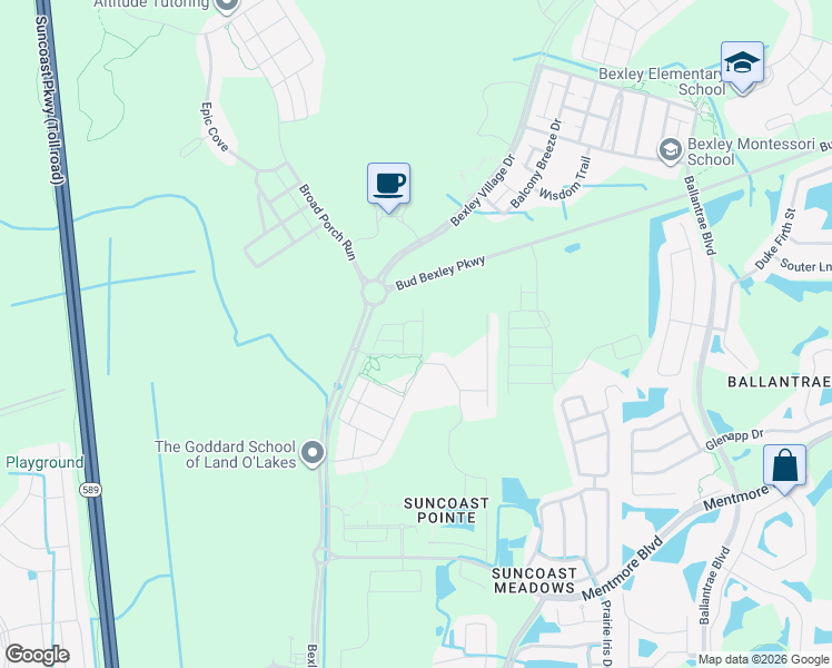 map of restaurants, bars, coffee shops, grocery stores, and more near 3700 Pine Ribbon Drive in Land O' Lakes