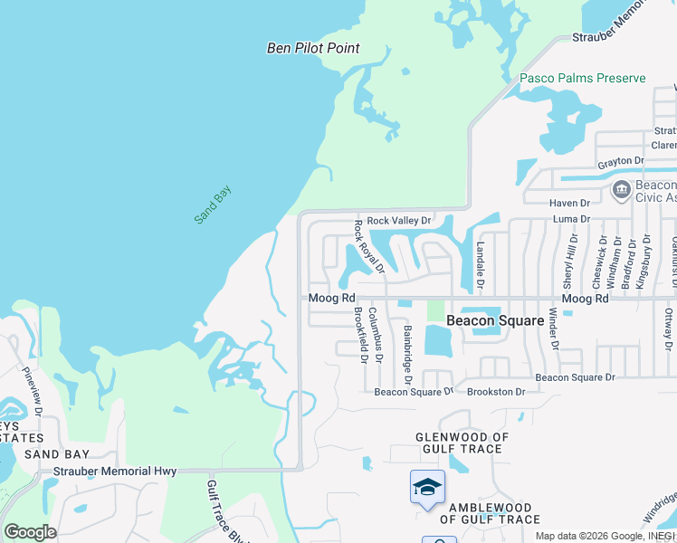map of restaurants, bars, coffee shops, grocery stores, and more near 3542 Bluebell Ln in Holiday