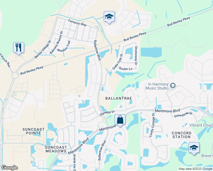 map of restaurants, bars, coffee shops, grocery stores, and more near 3624 Duke Firth Street in Land O' Lakes