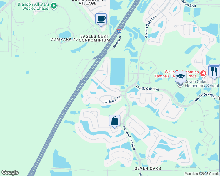 map of restaurants, bars, coffee shops, grocery stores, and more near 27006 Juniper Bay Drive in Wesley Chapel