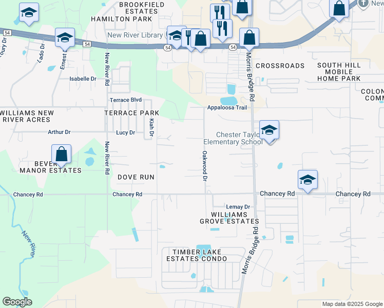 map of restaurants, bars, coffee shops, grocery stores, and more near 3701 Oakwood Drive in Zephyrhills