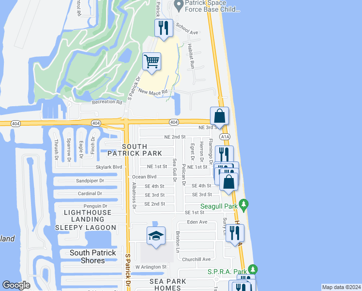 map of restaurants, bars, coffee shops, grocery stores, and more near 700 Pelican Drive in Satellite Beach