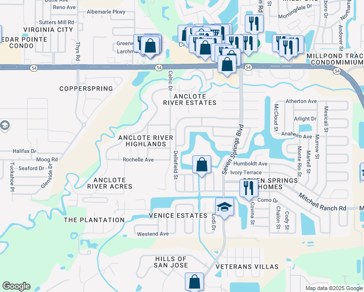 map of restaurants, bars, coffee shops, grocery stores, and more near 3536 Hartland Drive in New Port Richey