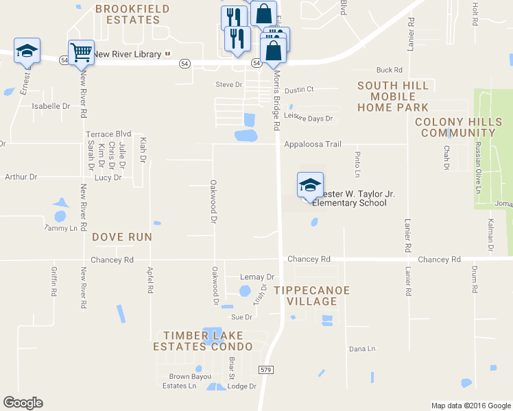 map of restaurants, bars, coffee shops, grocery stores, and more near 3645 Morris Bridge Road in Zephyrhills