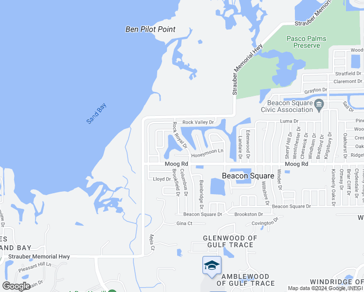 map of restaurants, bars, coffee shops, grocery stores, and more near 3559 Rock Royal Drive in Holiday