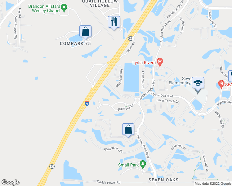 map of restaurants, bars, coffee shops, grocery stores, and more near 26934 Juniper Bay Drive in Wesley Chapel