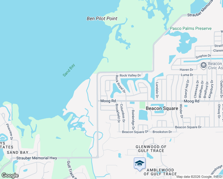 map of restaurants, bars, coffee shops, grocery stores, and more near 3542 Bluebell Lane in Holiday