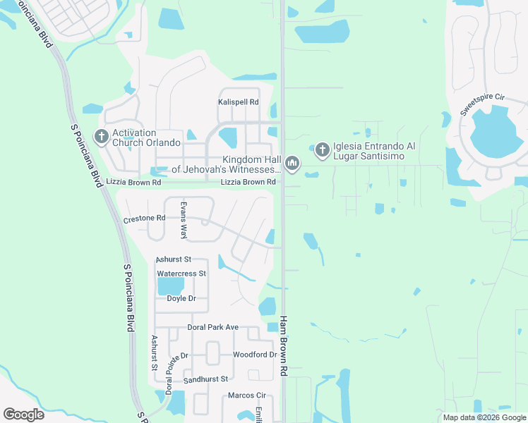 map of restaurants, bars, coffee shops, grocery stores, and more near 2906 Fairweather Way in Kissimmee