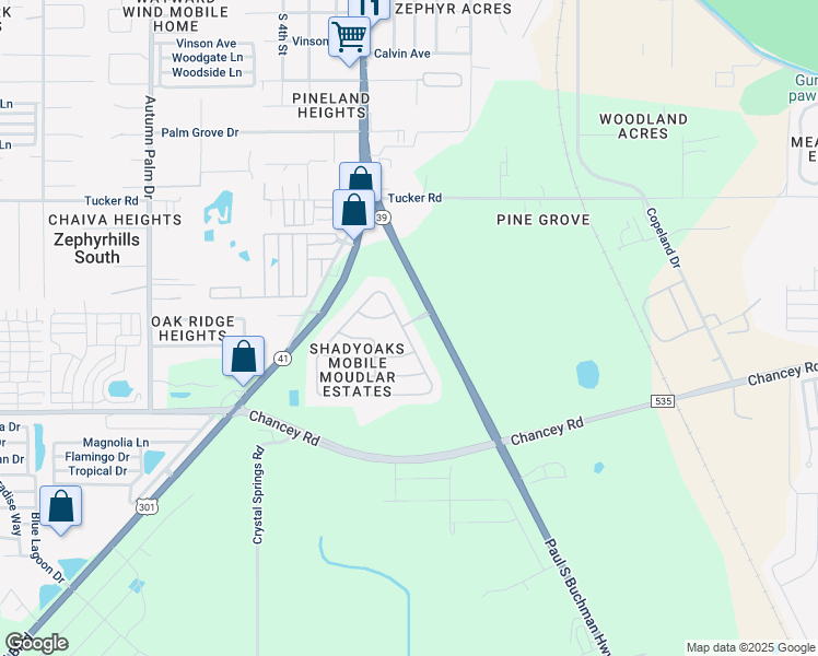 map of restaurants, bars, coffee shops, grocery stores, and more near 3626 Castle Drive in Zephyrhills