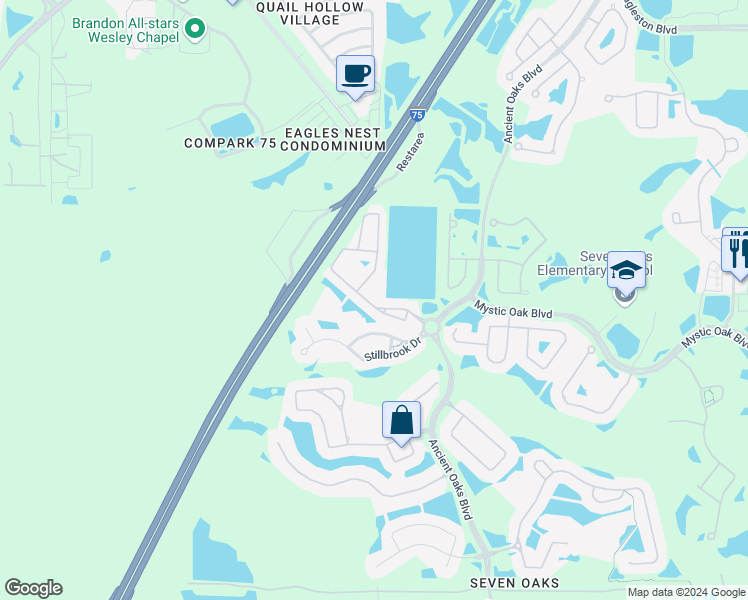 map of restaurants, bars, coffee shops, grocery stores, and more near 26945 Juniper Bay Drive in Wesley Chapel