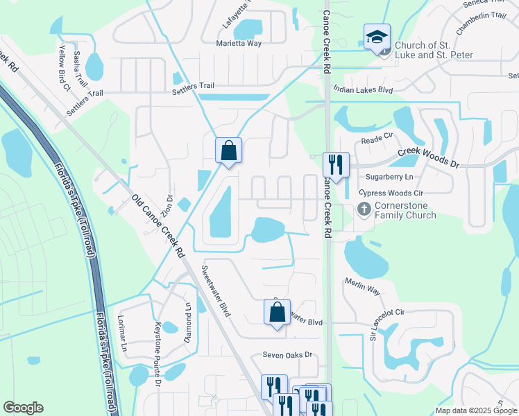 map of restaurants, bars, coffee shops, grocery stores, and more near 2522 Talega Drive in Saint Cloud
