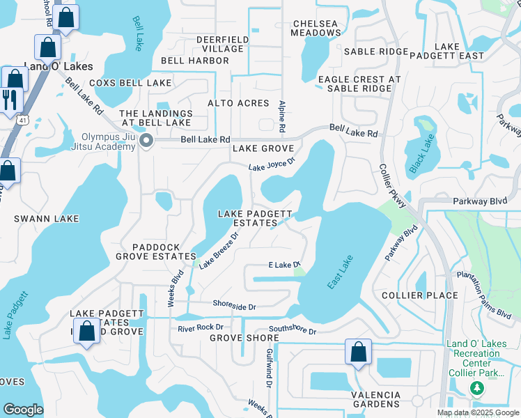 map of restaurants, bars, coffee shops, grocery stores, and more near 3757 East Lake Drive in Land O' Lakes