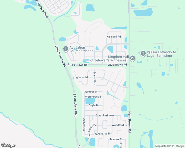 map of restaurants, bars, coffee shops, grocery stores, and more near 2909 Evans Way in Kissimmee