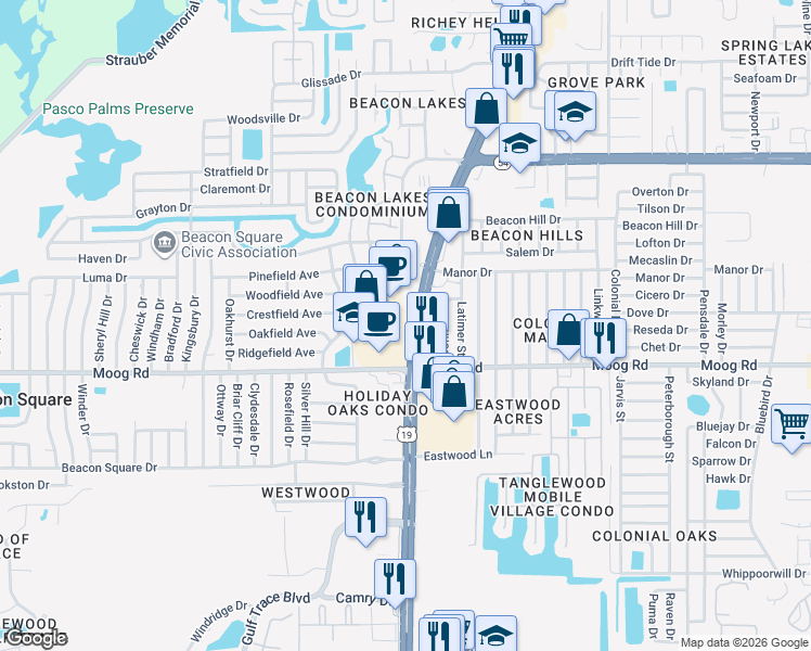 map of restaurants, bars, coffee shops, grocery stores, and more near in Beacon Square