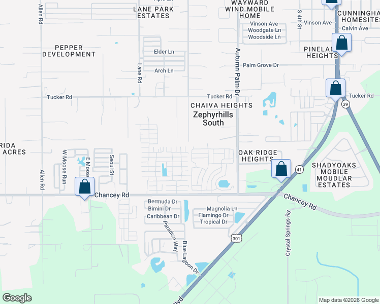 map of restaurants, bars, coffee shops, grocery stores, and more near 3745 Court Street in Zephyrhills