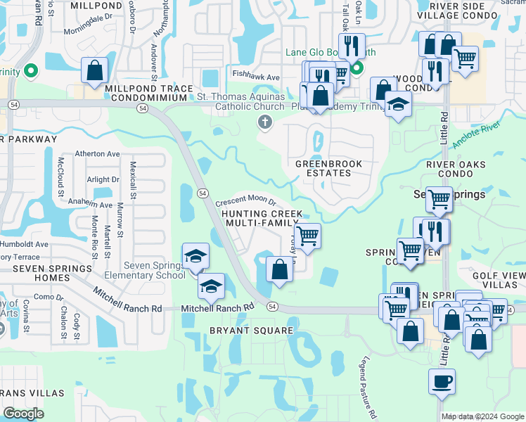 map of restaurants, bars, coffee shops, grocery stores, and more near 8309 Night Owl Court in Port Richey