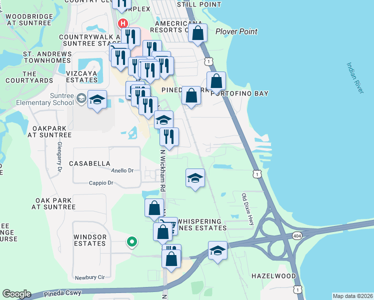 map of restaurants, bars, coffee shops, grocery stores, and more near 2600 Promenade Drive in Melbourne