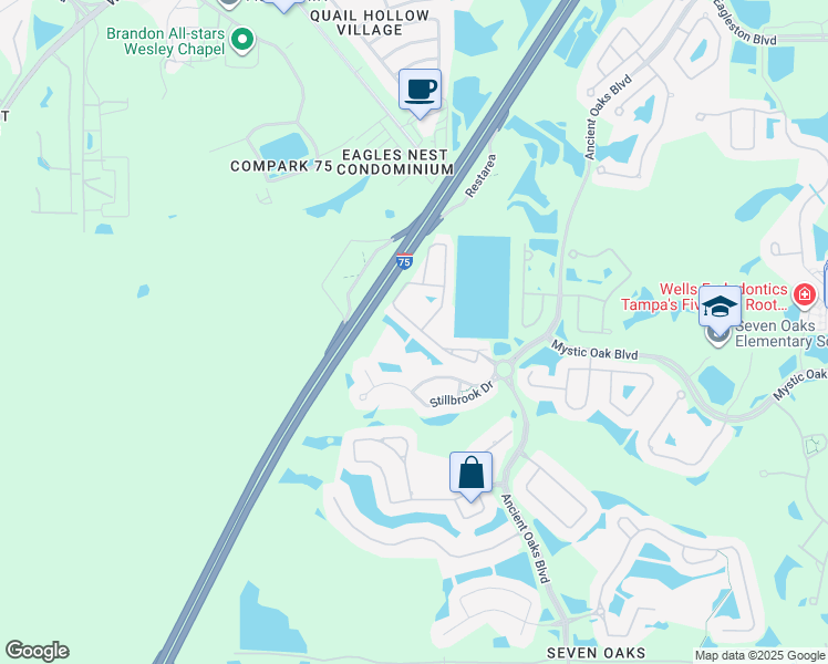 map of restaurants, bars, coffee shops, grocery stores, and more near 26914 Juniper Bay Drive in Wesley Chapel