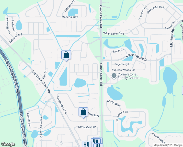 map of restaurants, bars, coffee shops, grocery stores, and more near 2945 Canoe Circle in St. Cloud