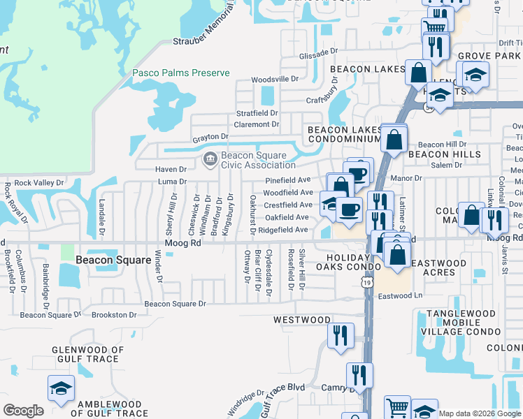 map of restaurants, bars, coffee shops, grocery stores, and more near in Beacon Square