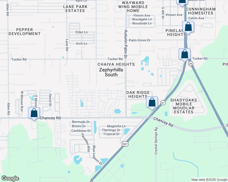 map of restaurants, bars, coffee shops, grocery stores, and more near 3773 Autumn Palm Drive in Zephyrhills