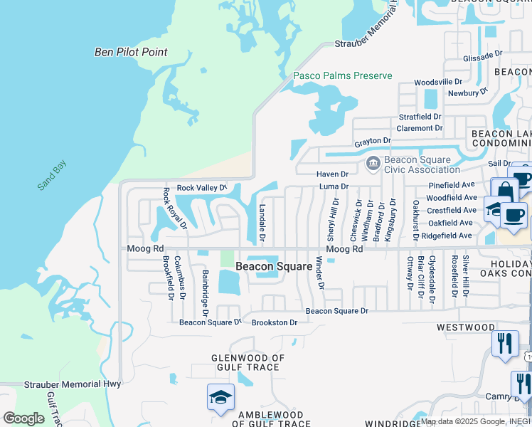 map of restaurants, bars, coffee shops, grocery stores, and more near 3614 Landale Drive in Holiday