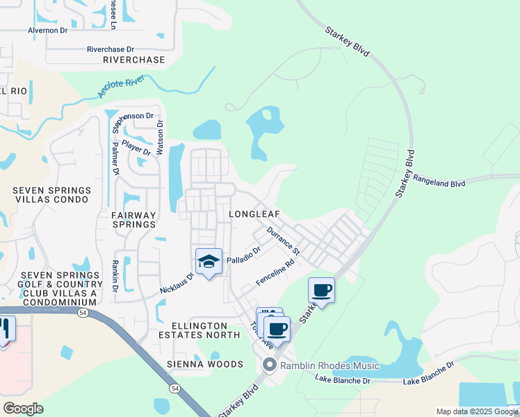 map of restaurants, bars, coffee shops, grocery stores, and more near 3618 Wiregrass Road in New Port Richey