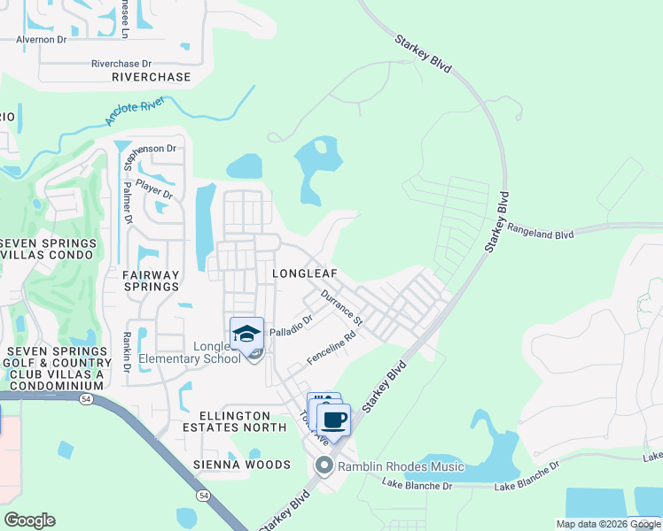 map of restaurants, bars, coffee shops, grocery stores, and more near 10355 Marsha Drive in New Port Richey