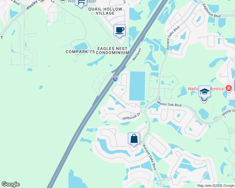 map of restaurants, bars, coffee shops, grocery stores, and more near 26903 Juniper Bay Drive in Wesley Chapel