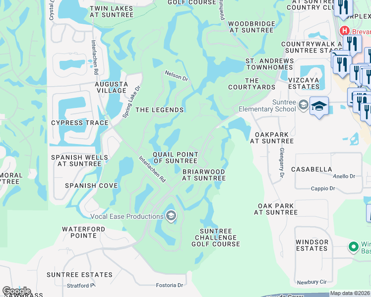 map of restaurants, bars, coffee shops, grocery stores, and more near 830 Ridge Lake Drive in Melbourne
