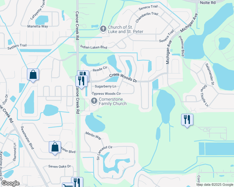 map of restaurants, bars, coffee shops, grocery stores, and more near 1399 Paperwoods Drive in Saint Cloud